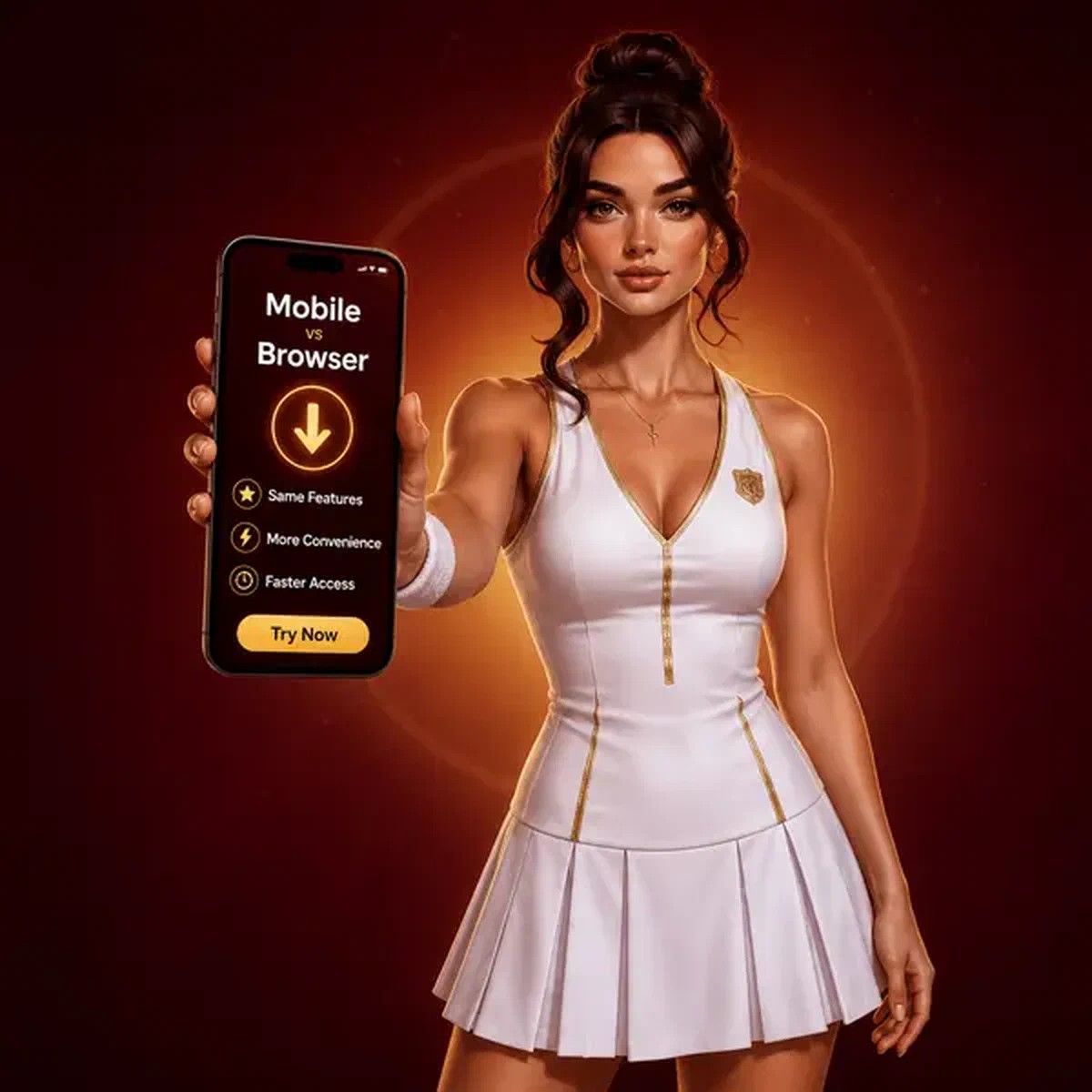 Atletische vrouw die smartphone vasthoudt met Billionairespin mobiele app-interface